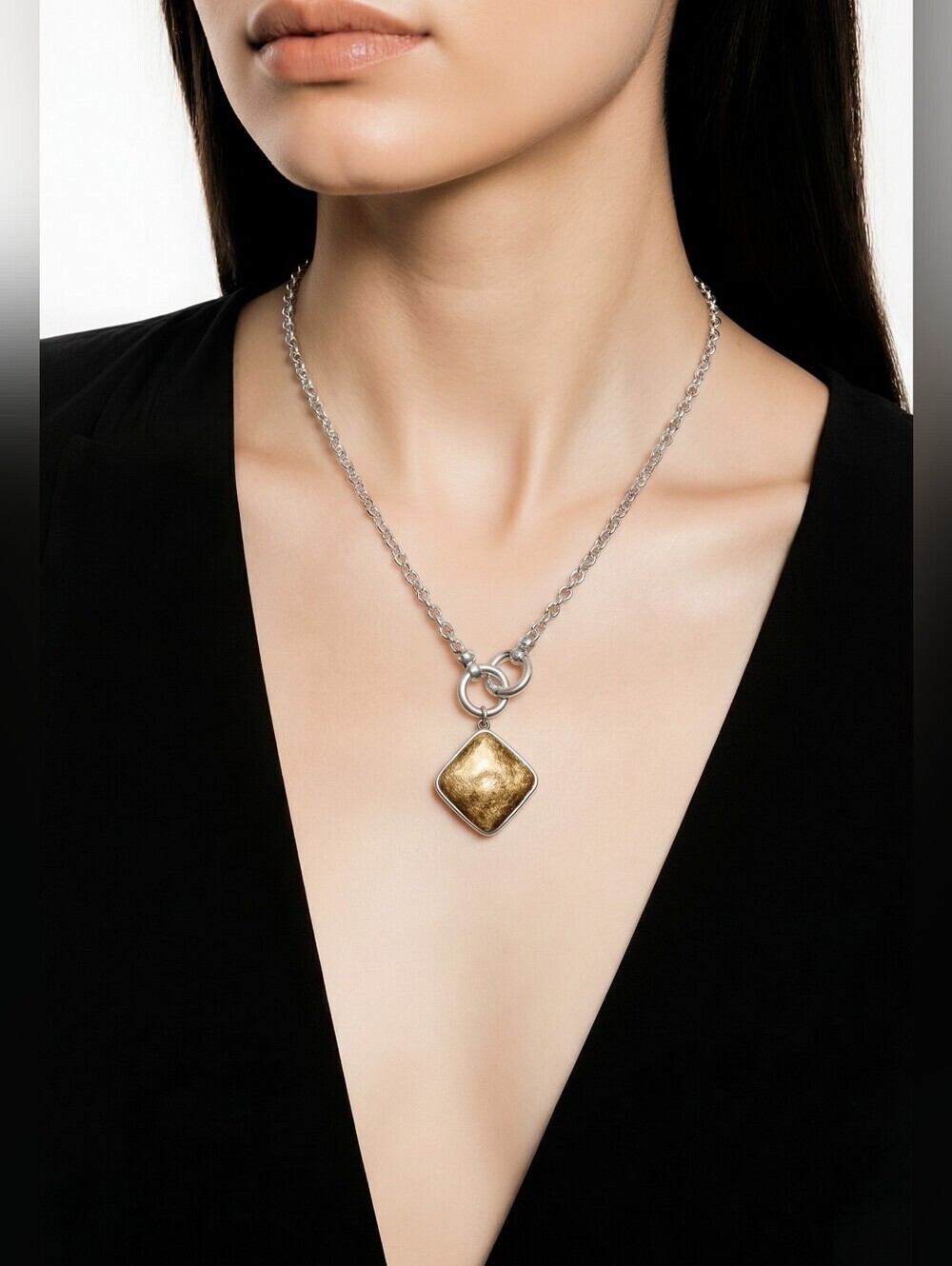 NWT Nadine West Silver Necklace with Gold  Pendant ~20"